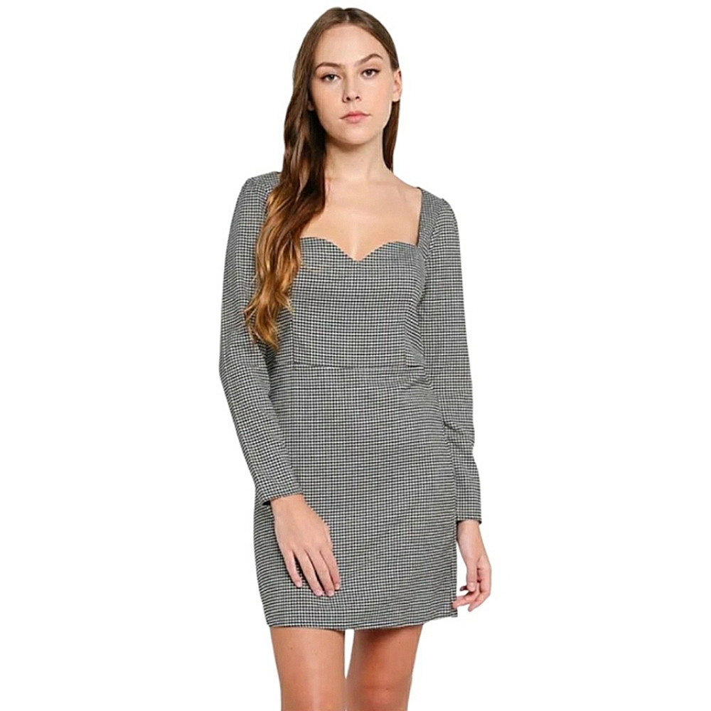 Abercrombie & Fitch Gingham Plaid Midi Dress Sweetheart Neckline Black White XS